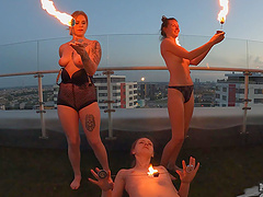 Lesbian sex of Lea and Melonie outdoors, bra and panties