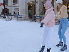 Two sexy lesbians, Alex Grey and Mia Melano, have fun in the bathroom.