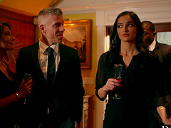 Two hot chicks share a big black cock in an interracial threesome