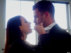 A couple enjoys romantic sex with Angela White in high heels