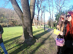 A group of beautiful girls arranged an orgy with three guys.