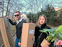 A rich guy paid the hunter for sex with a beautiful blonde, including amalia.