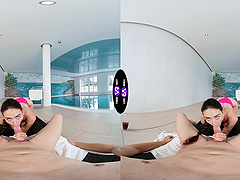 A long-haired beauty, Vixi Rafi, has passionate sex with her guy in a steamy scene.