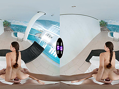 A long-haired beauty, Vixi Rafi, has passionate sex with her guy in a steamy scene.