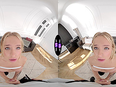 Blonde teen Calibri rides cock in reverse cowgirl position