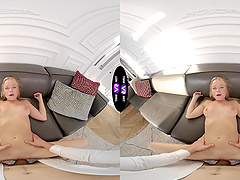 Blonde teen Calibri rides cock in reverse cowgirl position