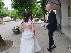 Bald pussy bride Matty Mila Perez fucked hard in doggystyle by her husband