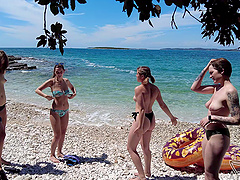 Two hot lesbians rebeka and Miss Pussycat enjoy the beach