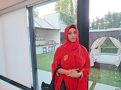 Brunette with big natural tits Sophia Leone gets clothed-fucked by her husband