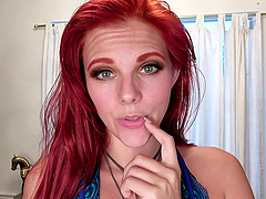 Redhead hottie Devyn Lux fingered her cunt in sexy lingerie