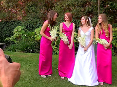 Beautiful bride plays lesbian games with her charming bridesmaids