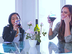 The couple fucks in fishnet lingerie, with Aila Donovan’s allure shining through.