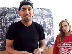 Slutty Sydney gets railed in reverse by Juan and Moriah's kinky threesome