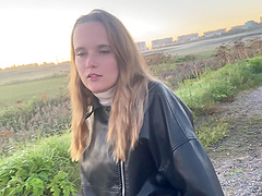 Teens in jeans indulge in a raunchy POV blowjob under the sun