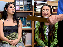 Gina and MiHa seduce Tommy in a steamy office tryst