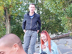 Redhead Katy Rose gets DP'd by Matt Bird and Charlie Dean in a steamy threesome