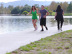 Redheaded Syren de Mer gets her massive fakes handled by horny Nathan in a raunchy reality romp