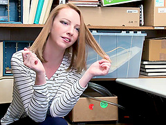 Skinny Bambino's first time with busty blonde Katy in the office