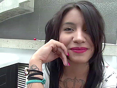 Dirty Mara in doggy with huge fakes and a shaven pussy