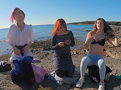 Teen tattoos baring all at beach in wild threesome