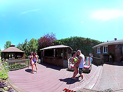 Sexy Shana and wild Heidi in a steamy bikini fling with a raunchy four-way orgy by the pool