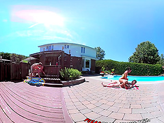 Sexy Shana and wild Heidi in a steamy bikini fling with a raunchy four-way orgy by the pool