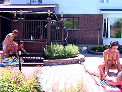 Busty babes Shana & Heidi go wild in a skin-tight bikini