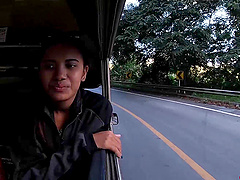 Thai cutie gives stealthy handies in a risqué CFNM scene