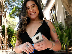 Ball-worshipping Latina Sumaya teases in a thong, delivering steamy blowjobs while you watch