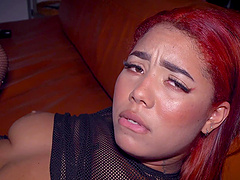 Sinful Latina in fishnets & lace gets naughty