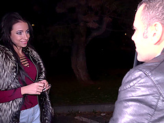 Brunette Lola rides in the car with her man