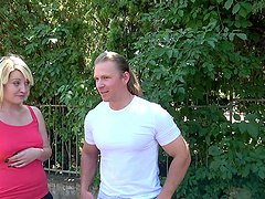Big-boobed beauty rides her man in a steamy road trip