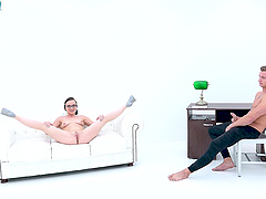 Brunette bombshell Wendy Moon rocks high heels and glasses in a steamy casting scene
