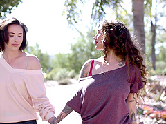 Tattooed Casey and Arabelle seduce Chad with their huge funbags