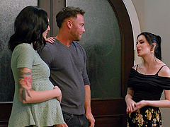 Wife's naughty plan: Brunettes Seth & Anna seduce Charlotte in lacy lingerie