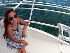 Asian amateurs on a Thai yacht, naturals out in the sun