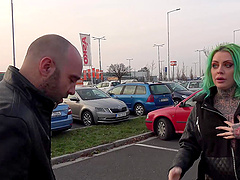 Phoenix's massive melons gagged in car blowjob