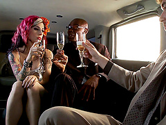 James Deen & Sean Michaels pound Joanna Angel's tight ass in a wild car ride
