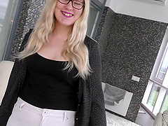 Blondie Mia flaunts her smooth pussy in POV close-ups