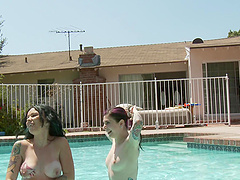 Tatted Temptresses: Jo & Brit Lustfully Lap Lesbians in a Punky Poolside Bash
