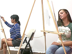 Painting Class With Two Dudes And Horny Girls