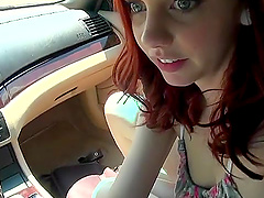 Redhead gets her shaved pussy screwed by a big dick.