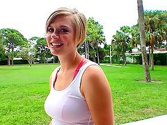 Sexy Blonde Girl Doing a POV Street Blowjob and Sex