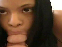 A pretty ebony amateur babe giving head and getting drilled