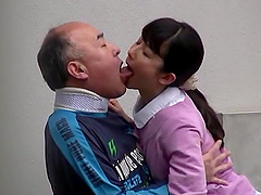 Asian brunette nurse pleasing an older horny fella.