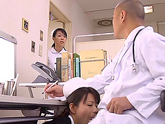 Naughty japanese nurse gives a blowjob and does it all.