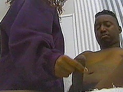 Dashing ebony babe with natural juggs gets fucked doggy style after giving a blowjob