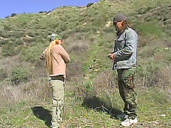 A slim blonde gets fucked outdoor by her firearms Instructor