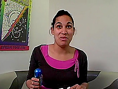 Alluring brunette babe gets a facial cumshot after giving a big cock a zesty handjob