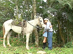 A Latin girl in high boots gets banged in a garden